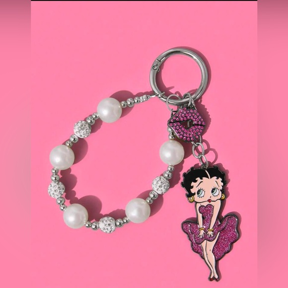 Betty Boop Pearl & Rhinestone Bag Charm Keychain NWT - Picture 3 of 11